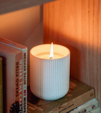 Load image into Gallery viewer, FLUTED WHITE Ceramic &amp; Candle Set
