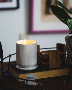 FLUTED WHITE Ceramic & Candle Set